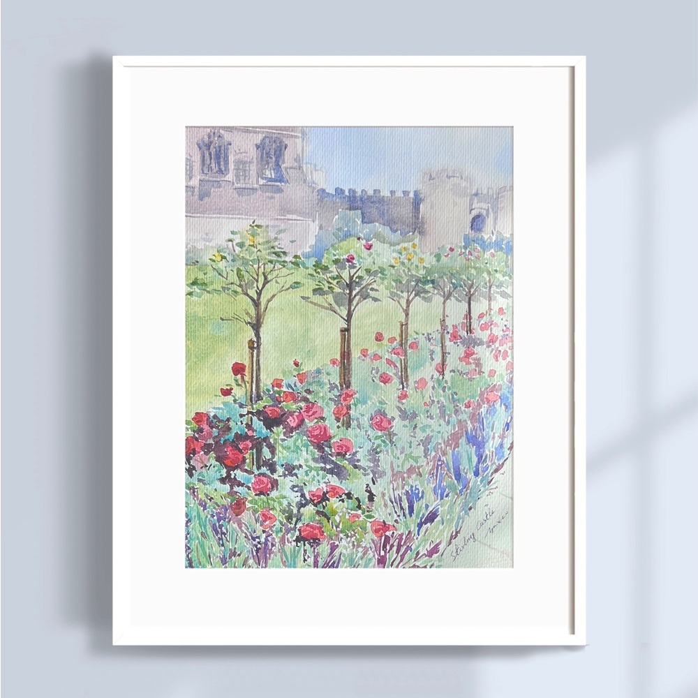 Roses in the Starling Castle. Original water color. Hand-painted
